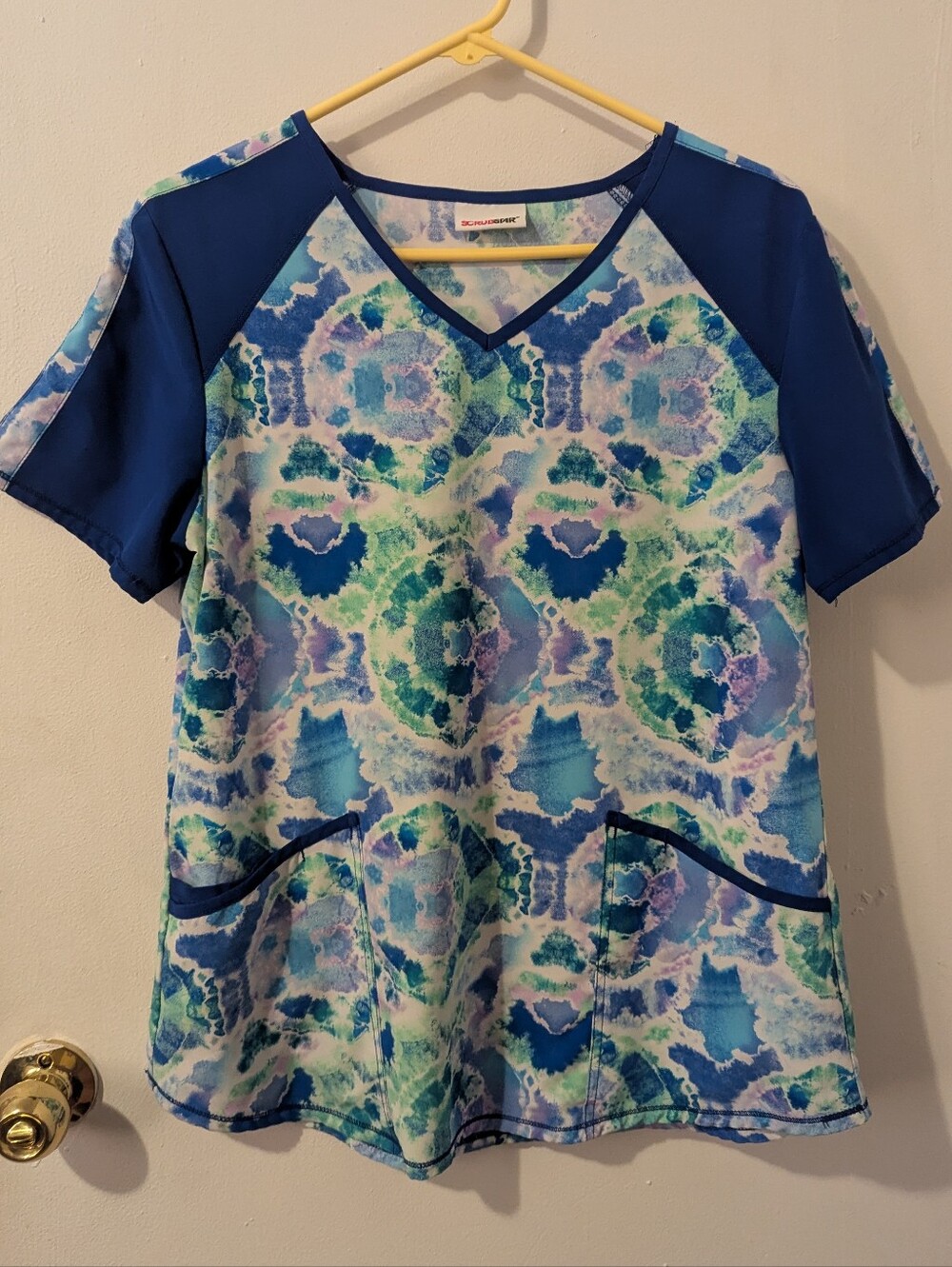 Women's Blue Tie Dye Scrub Top